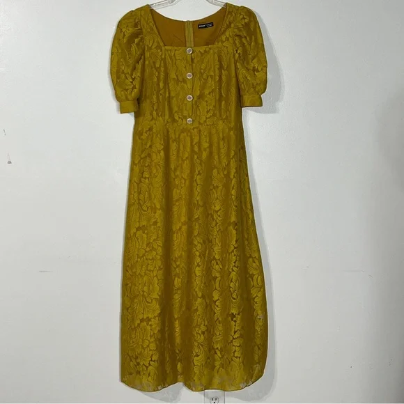 Shein Lace Button Front Puff Sleeve A-Line Dress - Picture 2 of 8